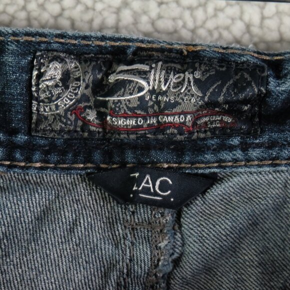Silver Jeans Mens 38x32 Blue Zac Relaxed Bootcut Stone Wash Whiskers Y2K - Picture 9 of 11
